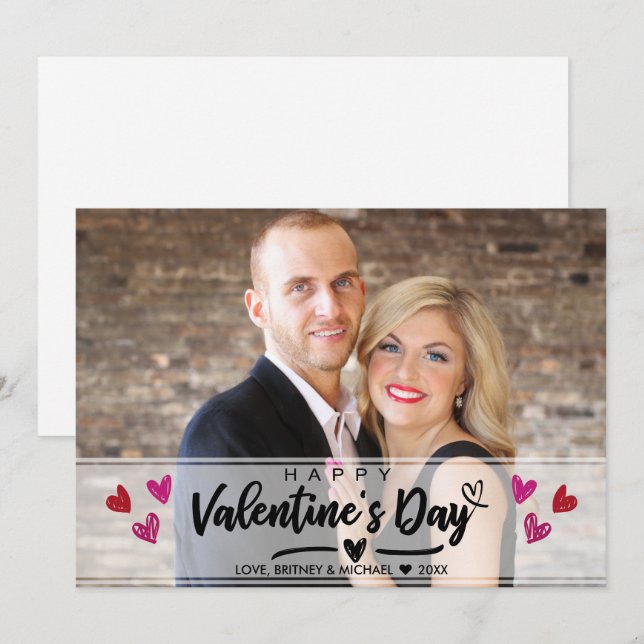 Cartão de Foto do Dia dos Namorados com Coração Ra (Frente/Verso)