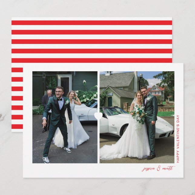 Cartão de foto do dia dos namorados Heart Duo Whit (Frente/Verso)