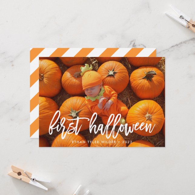 Cartão de Foto do Primeiro Halloween do Bebê (Frente/Verso In Situ)