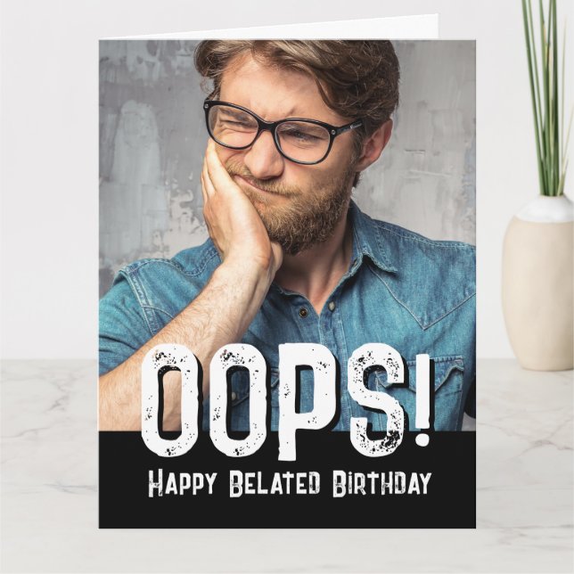 Cartão De Foto E Tipografia De Aniversário Atrasad (Frente)