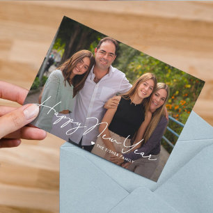 Cartão de Foto Feliz Ano Novo Simplesmente Escrito