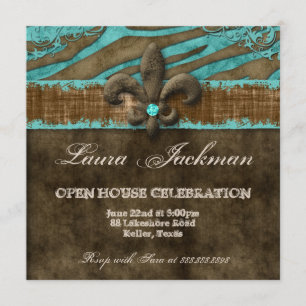 Cartão de Foto Fleur de Lis Azul Marrom Suede Zebr