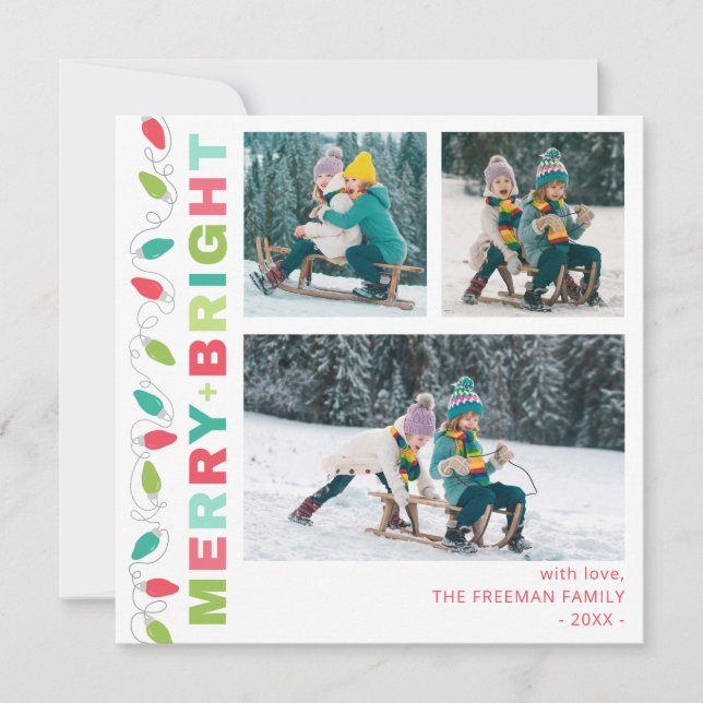 Cartão de Foto Luzes Coloridas Alegre + Brilhante (Frente)