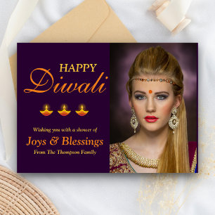 Cartão de Foto Personalizado Elegante de Diwali Fe