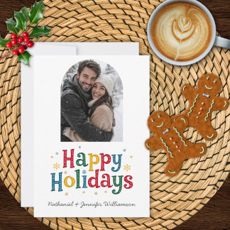 Cartão de Foto Personalizado Whimsical Feliz Natal