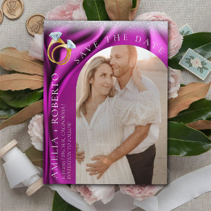 Cartão de Foto Save the Date de Veludo Roxo Modern