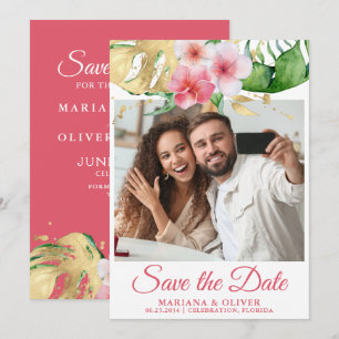 Cartão de Foto Save the Date Floral Palmeiras Trop
