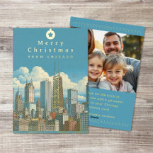 Cartão de Foto Skyline para Feliz Natal em Chicago