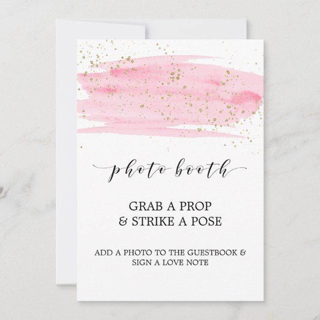 Cartão de Fotobooth Rosa Bege e Dourado em Aquarel (Frente)