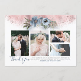 Cartão de Fotografias Azul de Casamento rosa Doura