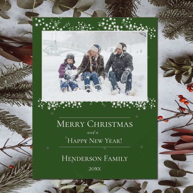 Cartão de Fotos de Natal Estrelas Verdes do Natal (Green Christmas Stars Holiday Photo Card)