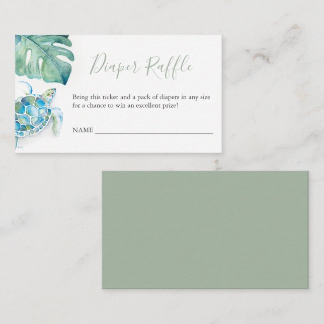 Cartão de Fralda de Tartaruga do Mar Raffle (Frente/Verso)