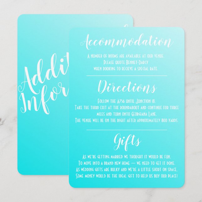 Cartão de gabinete azul escondido aqua (Frente/Verso)