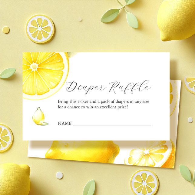 Cartão de Gabinete de Convite Raffle para Fralda d (Diaper raffle insert card watercolor lemons citrus theme baby shower insert.)