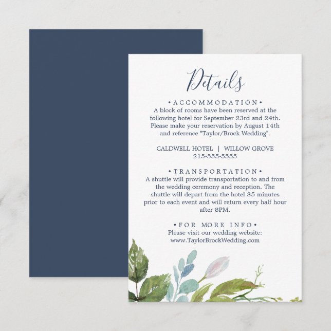 Cartão de gabinete de detalhes da Summer Greenery (Frente/Verso)