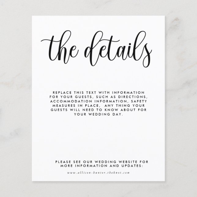 Cartão de Gabinete de Detalhes de Casamento de Orç (Frente)