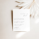 Cartão de Gabinete de Detalhes de Casamento Minima<br><div class="desc">Design apresenta uma fonte manuscrita e um design minimalista moderno. Projetado para coordenar com a coleção de convites de casamento "ESSENTIALS". Para alterar os detalhes,  clique em "Personalizar". Veja o link de coleção nesta página para ver todos os itens correspondentes neste belo design ou veja a coleção aqui: https://bit.ly/3iNzQAD</div>