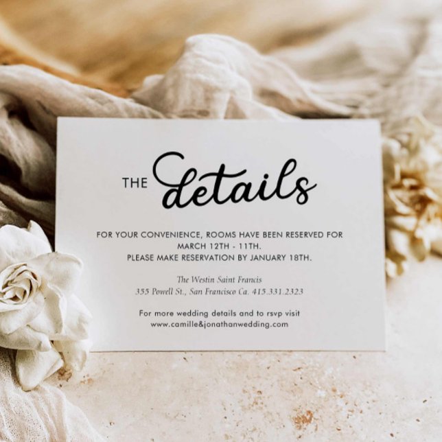 Cartão de Gabinete de Detalhes de Casamento Mínimo (Modern Wedding Details Card)