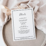 Cartão de Gabinete de Detalhes de Casamento Modern<br><div class="desc">Esta elegante carta de detalhes do casamento moderno é perfeita para o seu casamento moderno minimalista. Esta design apresenta uma caligrafia simples preta com um fundo branco neutro que combina com o seu casamento clássico tradicional ou o casamento de boho minimalista no primavera, verão, outono ou inverno. Por favor, sinta-se...</div>
