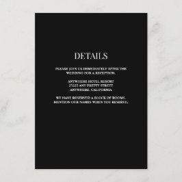 Cartão de Gabinete de Detalhes de Casamento Preto/