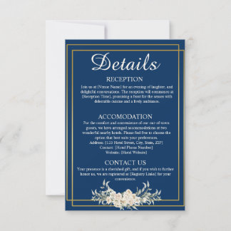 Cartão de Gabinete de Detalhes do Casamento Azul e