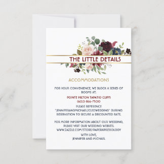 Cartão de Gabinete de Detalhes do Casamento Floral