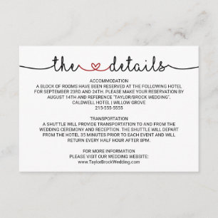 Cartão de Gabinete de Detalhes do Casamento Vermel