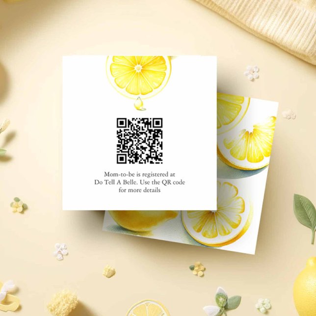 Cartão de gabinete do Registro de Chá de fraldas d (lemon baby shower invitation insert card with QR code watercolor citrus in shades of yellow.)