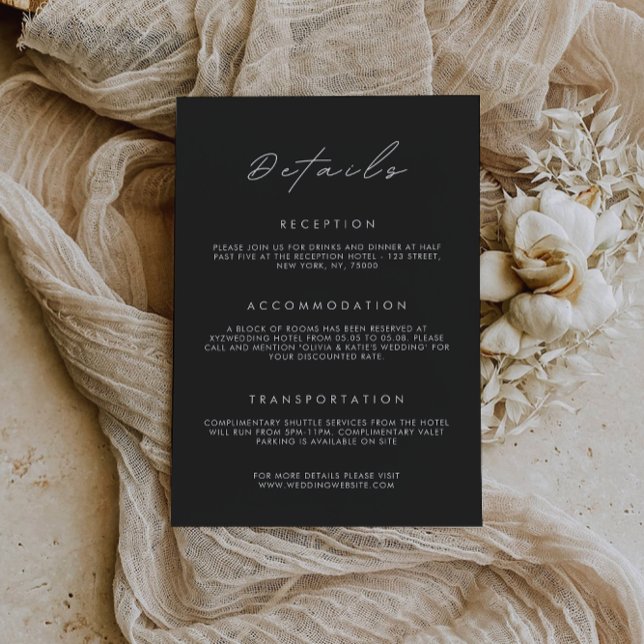 Cartão de gabinete preto - Os detalhes do Modelo d (Black Enclosure Card-The Details Wedding Template)