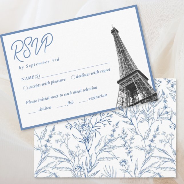 Cartão de gabinete RSVP de Bat mitzvah Floral Fran (Blue French Floral Bat Mitzvah RSVP Enclosure Card
)