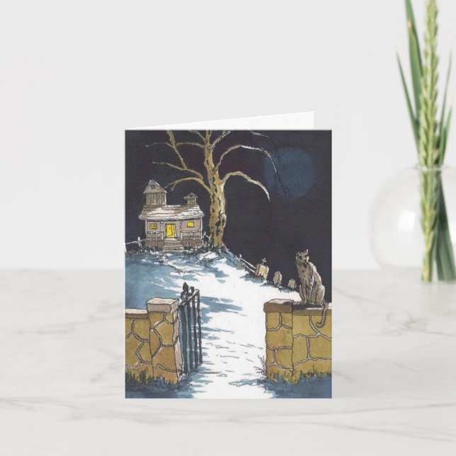 Cartão de Gato Assustador da Casa das Bruxas (Frente)