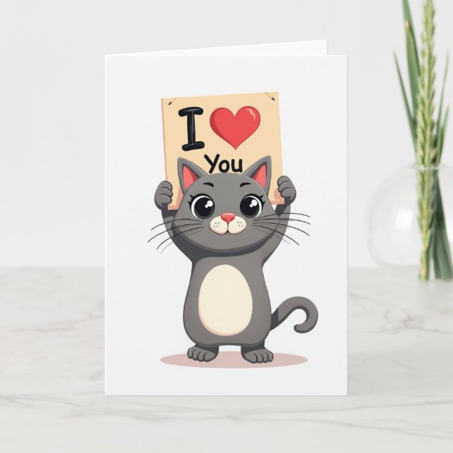 Cartão de Gato Cinza Eu Te Amo (Frente)