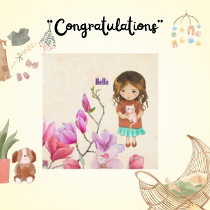 Cartão de gato de garota bonita personalizada com 