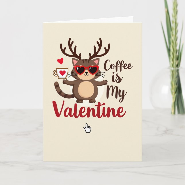 Cartão de Gato de São Valentim com Café (Frente)