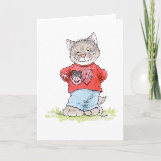 Cartão de Gato do Amor Crescente de Valentine (Frente)