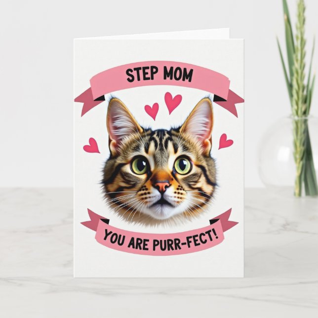 Cartão de Gato Tabby Purrfeito para Madrasta (Frente)