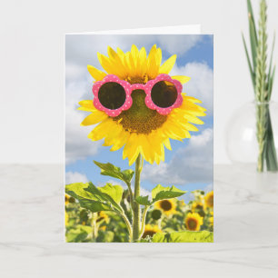 Cartão de Girassol de Aniversário com Óculos de So