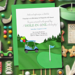 Cartão de Golfe Azul Hole In One 1º Aniversário 