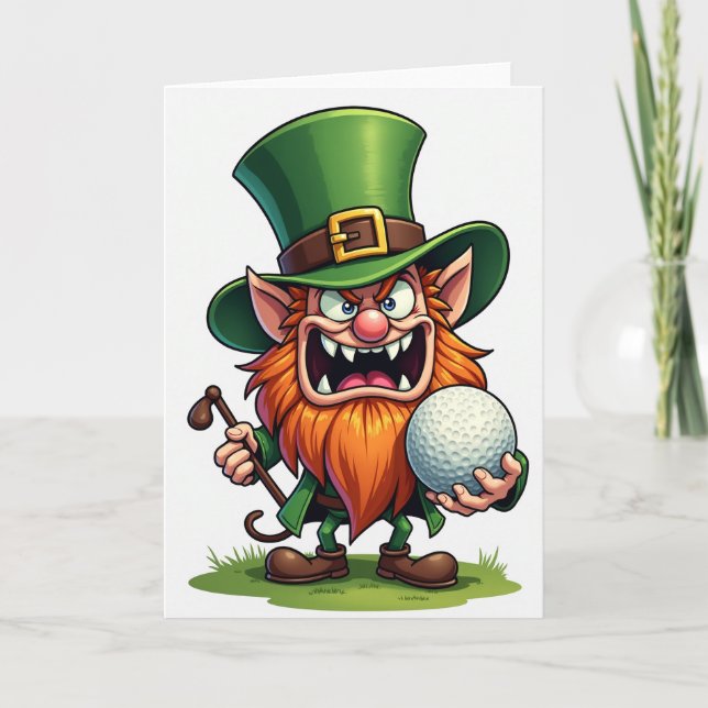 Cartão de Golfe do Leprechaun Divertido (Frente)