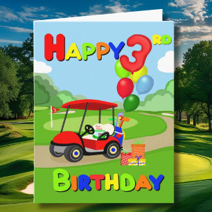 Cartão de Golfe Feliz para Red aniversário de 3 an