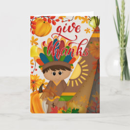 Cartão Dê Graças - Menino Nativo Americano & Tipi