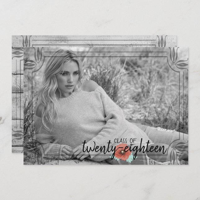 Cartão de Graduação com Flores de Papoula de Madei (Frente/Verso)