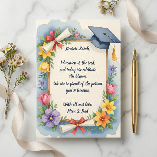 Cartão de Graduação com Poema Floral em Aquarela S