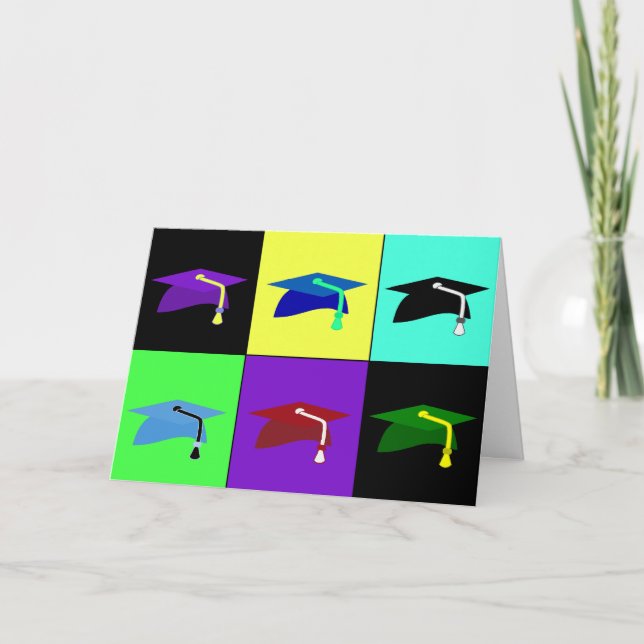 Cartão de Graduação de Bonés Mortarboard Coloridos (Frente)