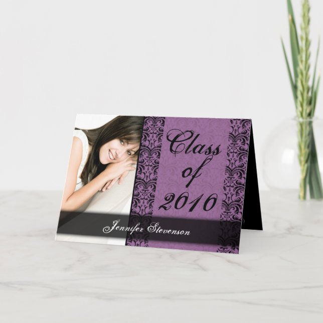 Cartão de Graduação de Damasco Roxo QUALQUER ANO (Frente)