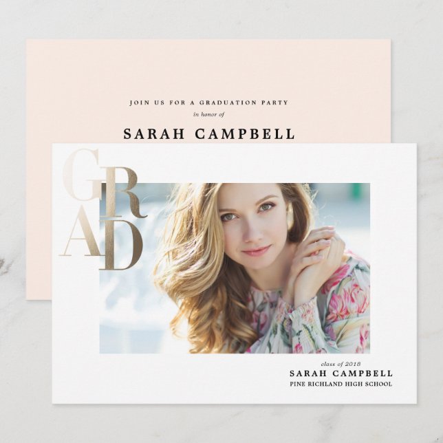 Cartão de Graduação de FORMANDO de Folha de Ouro (Frente/Verso)