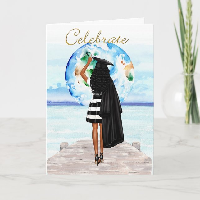 Cartão de Graduação de Menina Afro-Americana (Frente)