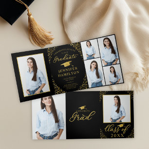 Cartão de Graduação Foto Black Gold da Turma de 20