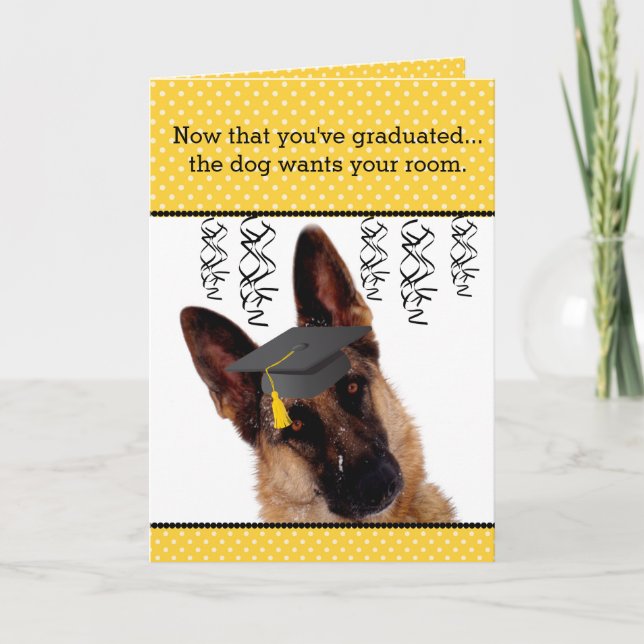Cartão de Graduação Humoroso com German shepherd (Frente)