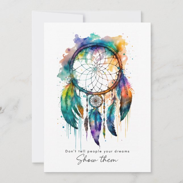 Cartão de Graduação Rainbow Dreamcatcher Watercolo (Frente)